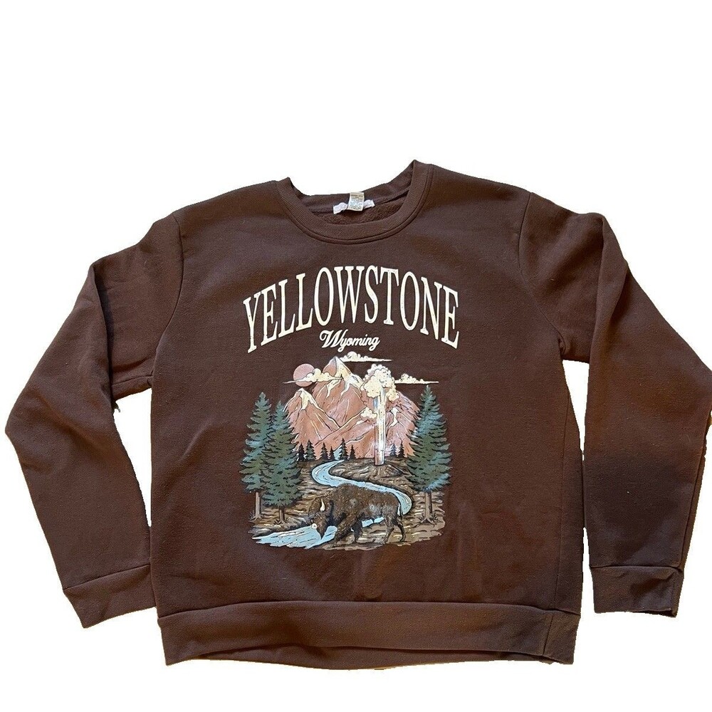 Balanced Motion Sweatshirt unisex XL Brown Yellowstone Wyoming Graphic Crewneck